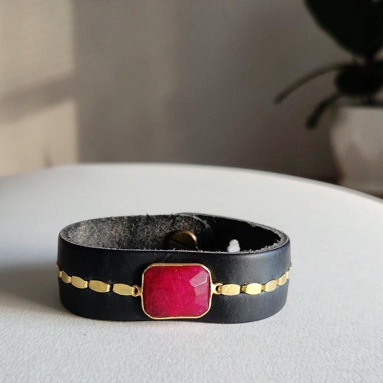 Ruby Leather Cuff Bracelet