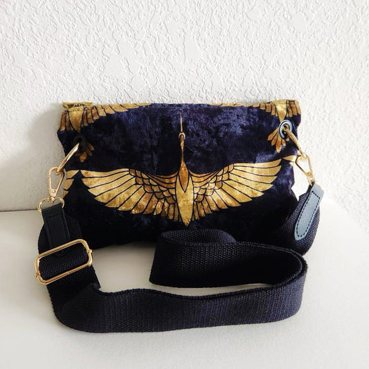Black and Gold Heron Canvas Strap Crossbody Bag