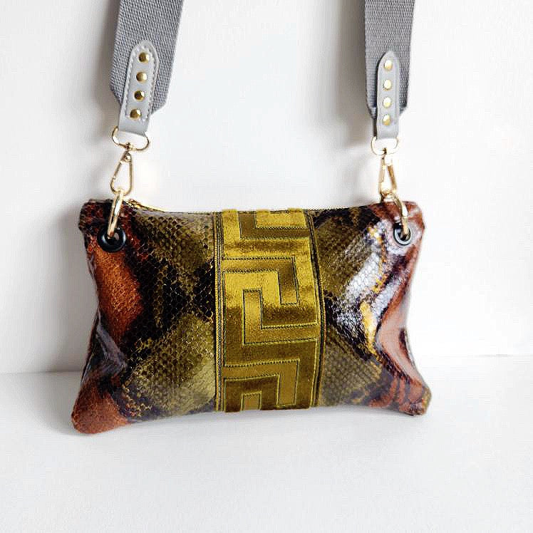 Bronze and Olive Snake Print Crossbody Bag
