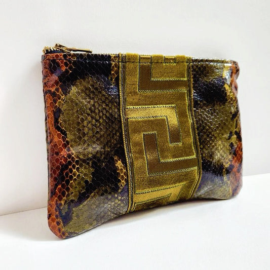 Bronze and Olive Snake Print Pouch