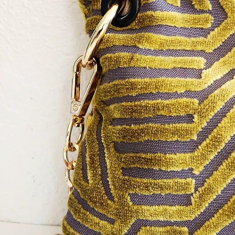 Chartreuse Velvet with Hand Woven Peruvian Trim Crossbody Bag