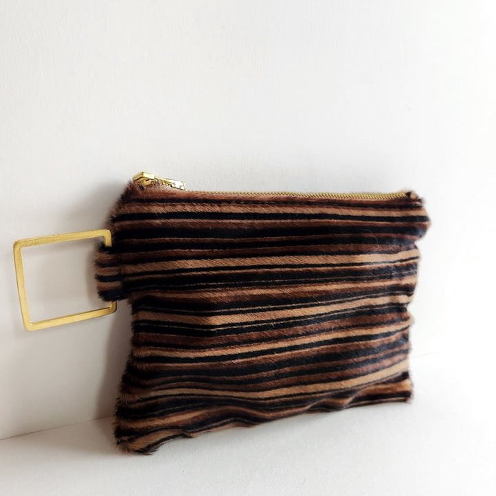 Striped Italian Leather Pouch