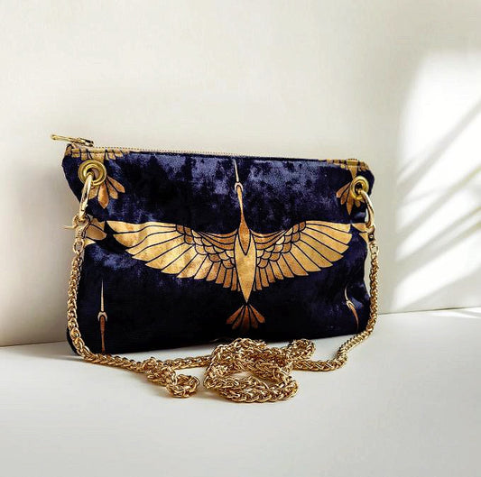 Black and Gold Heron Chain Strap Crossbody Bag