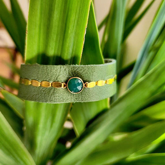 Emerald Leather Cuff Bracelet