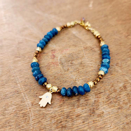 Apatite 22kt Hamsa Stackable Bracelet