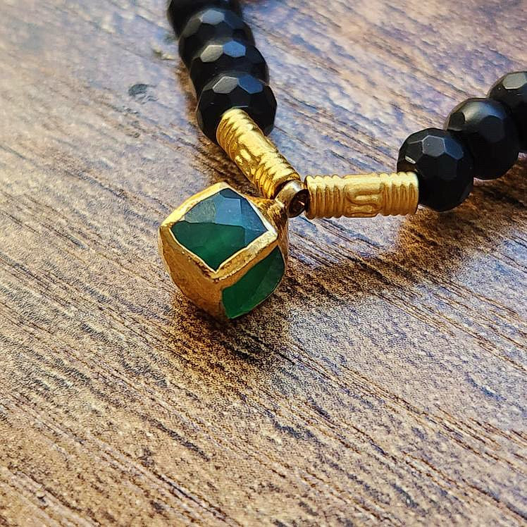 Faceted Onyx And Emerald Bracelet