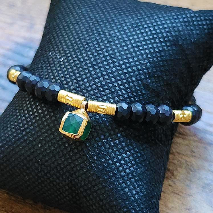 Faceted Onyx And Emerald Bracelet