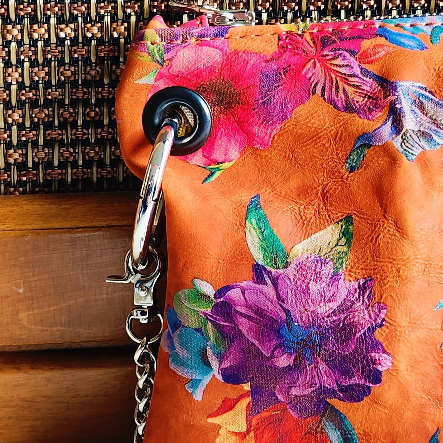 Orange Floral Crossbody Bag