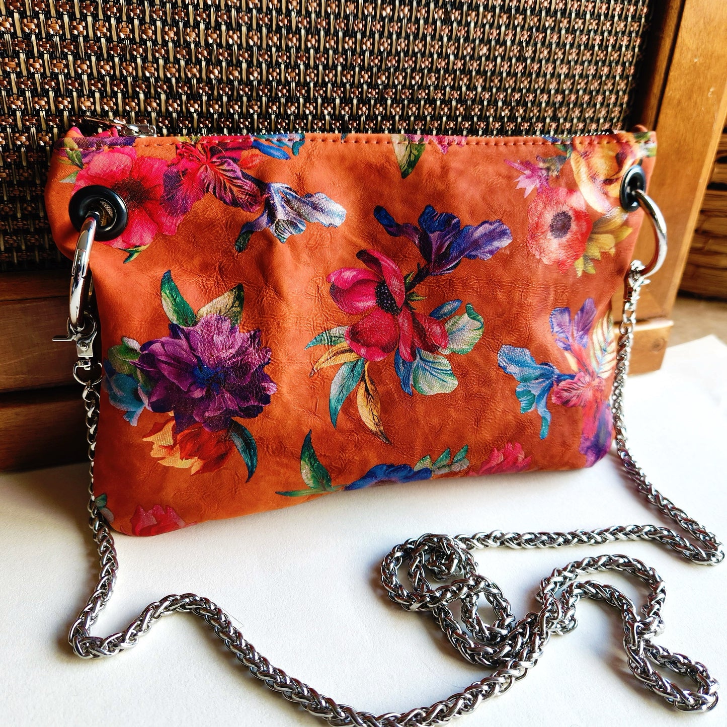 Orange Floral Crossbody Bag