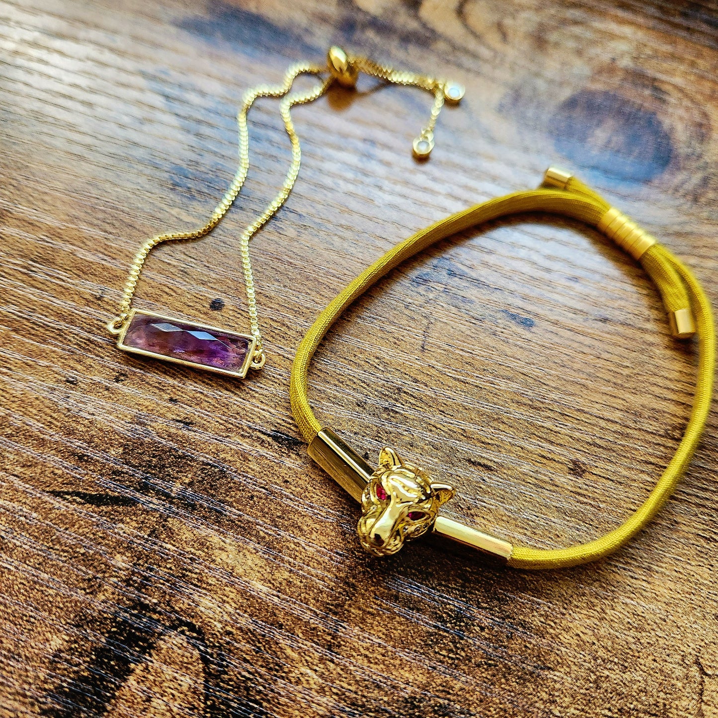 Gold Filled Mustard Leopard Adjustable Bracelet