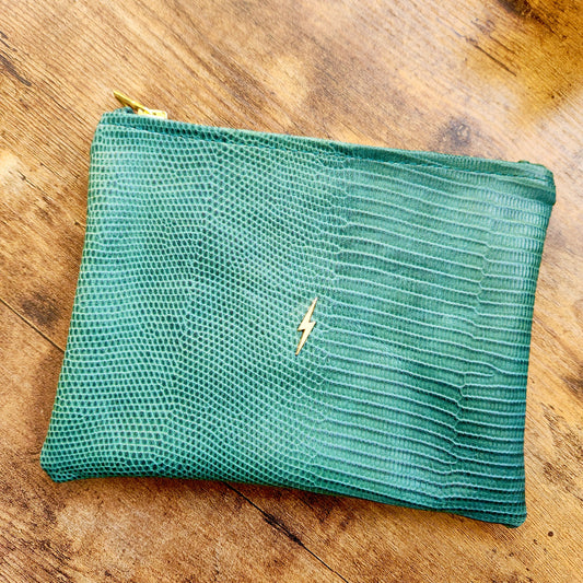 Emerald Kashimir Lizard Print Pouch