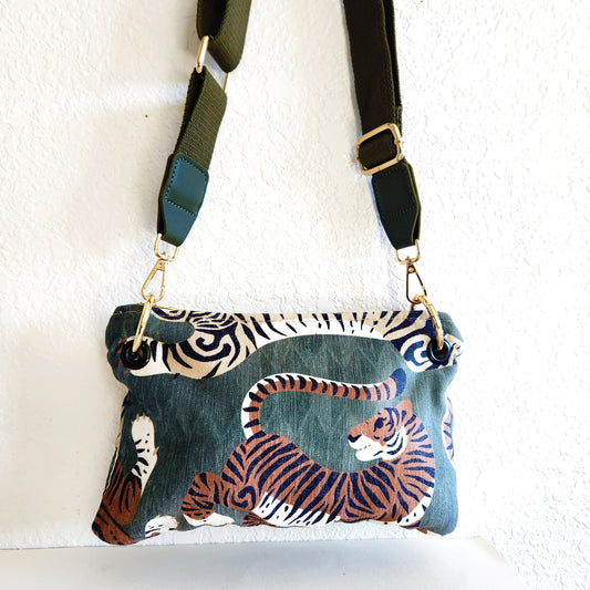 Moss Velvet Tiger Crossbody Bag