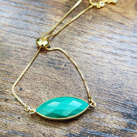 Faceted Gold Filled Malachite Adjustable Bracelet