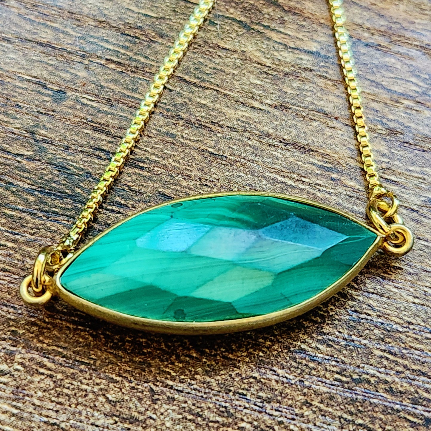 Faceted Gold Filled Malachite Adjustable Bracelet