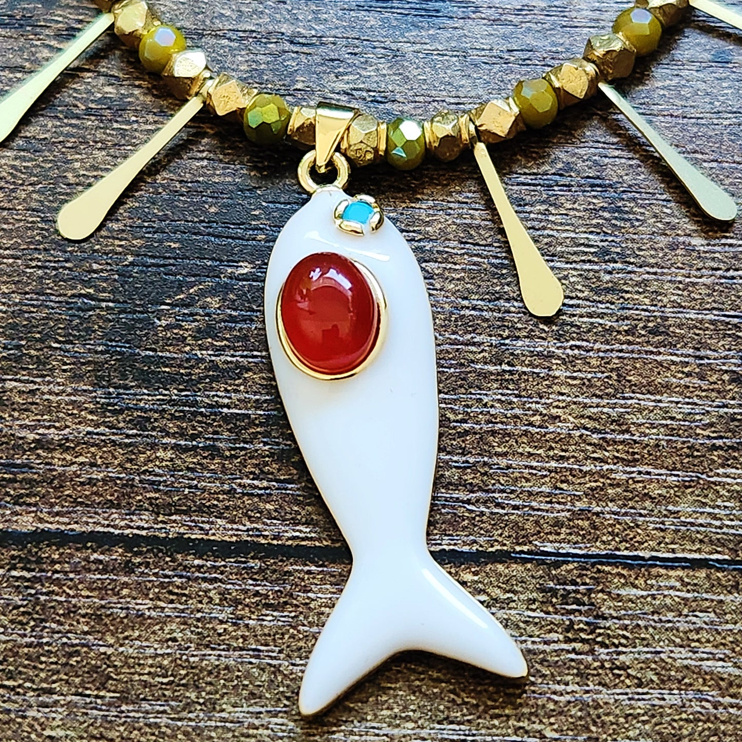 Carnelian And Turquoise Fish Necklace