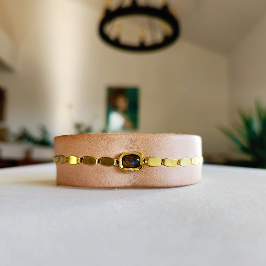 Natural Labradorite Leather Cuff