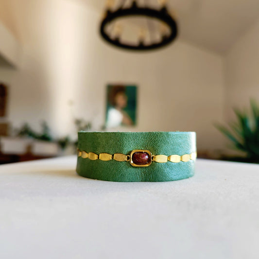 Green Ruby Jasper Leather Cuff