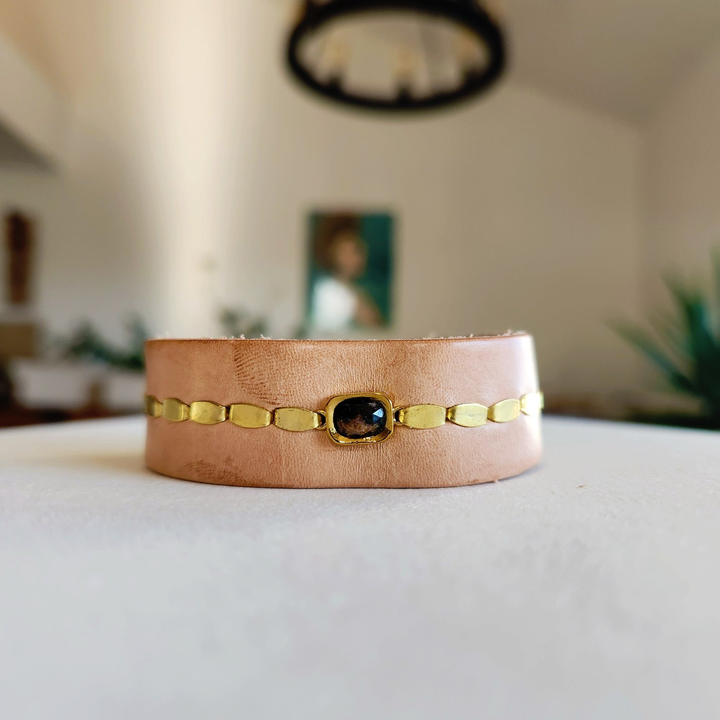Natural Tiger Eye Leather Cuff