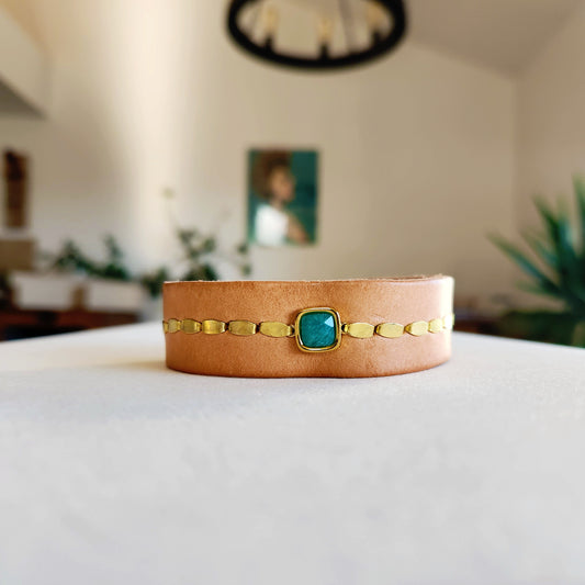 Natural Apatite Leather Cuff