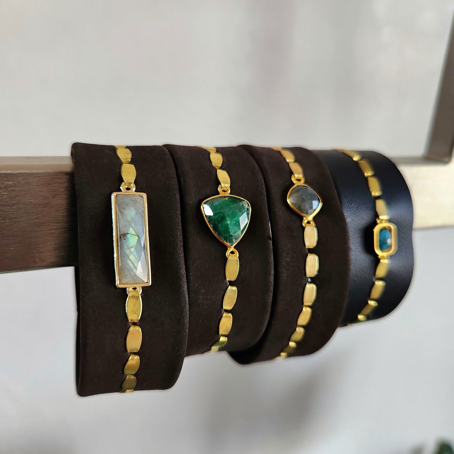 Black Jasper Leather Cuff Bracelet