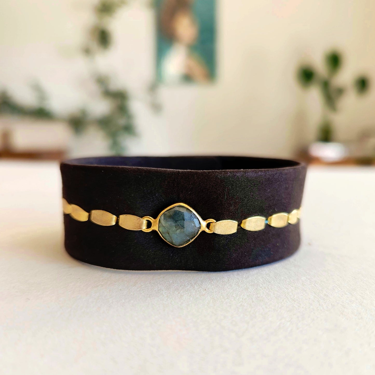 Oval Chocolate Labradorite Cuff Bracelet