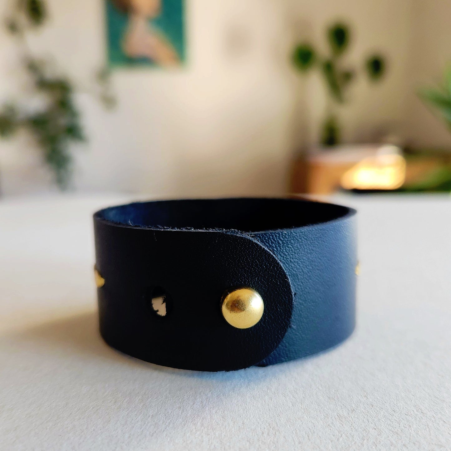 Black Jasper Leather Cuff Bracelet