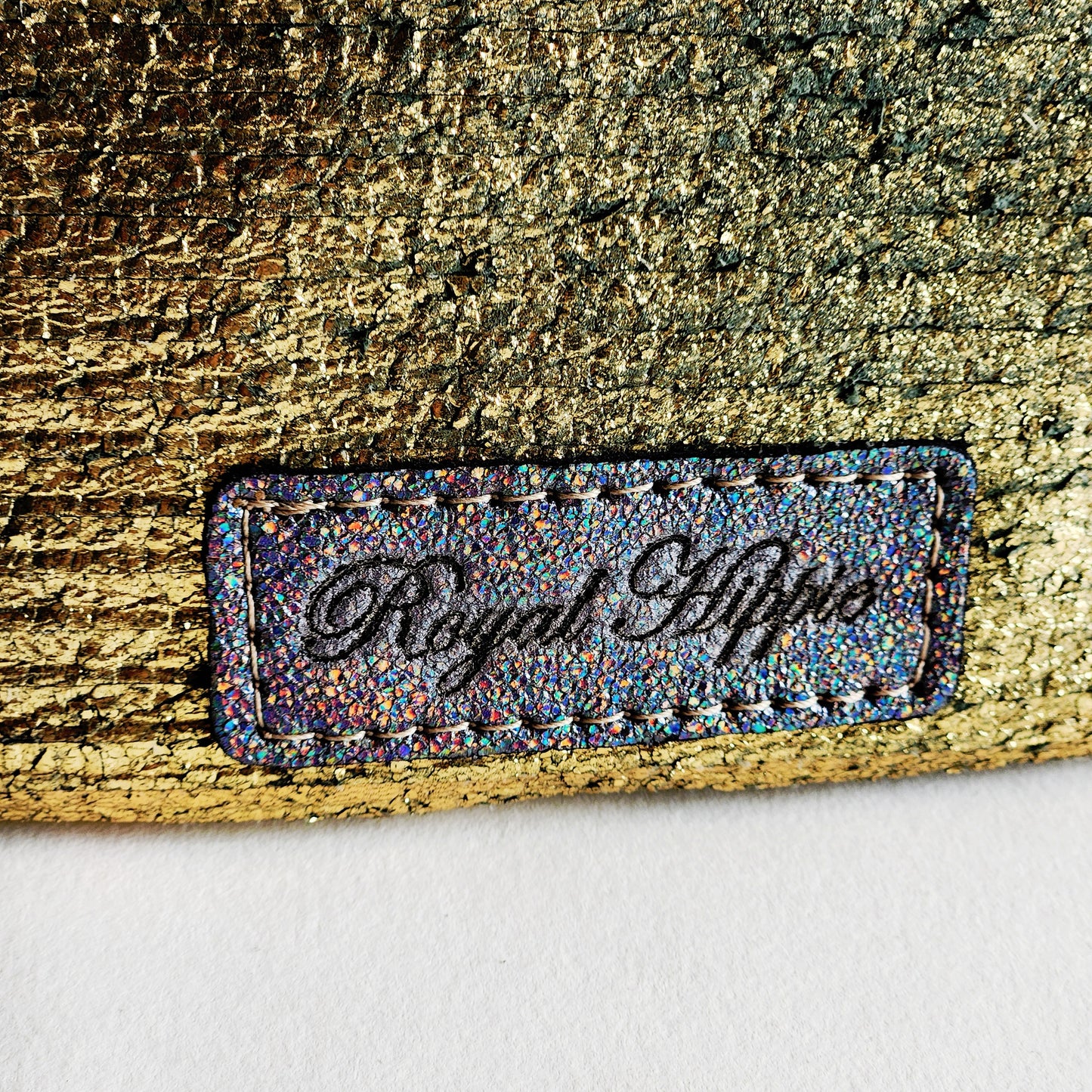 Distressed Gold Italian Leather With French Trim Pouch