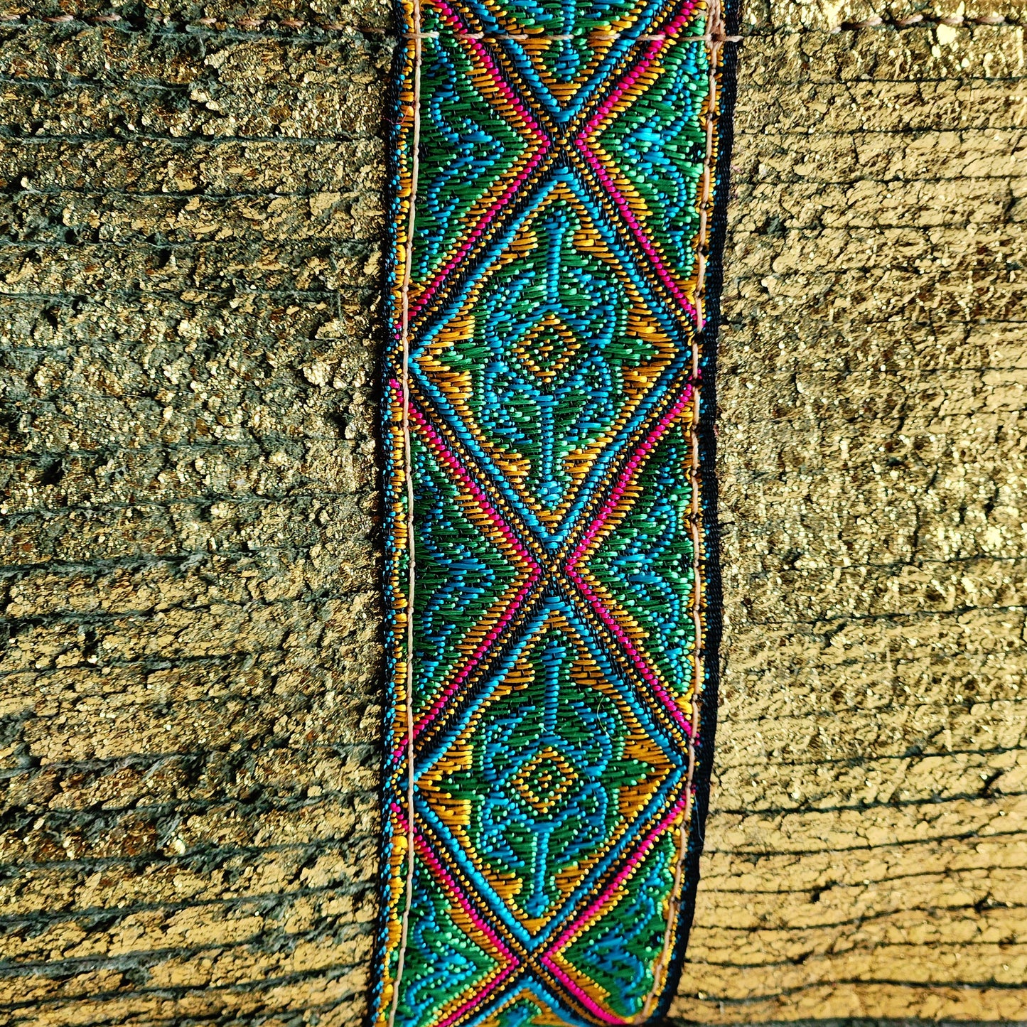 Distressed Gold Italian Leather With French Trim Pouch