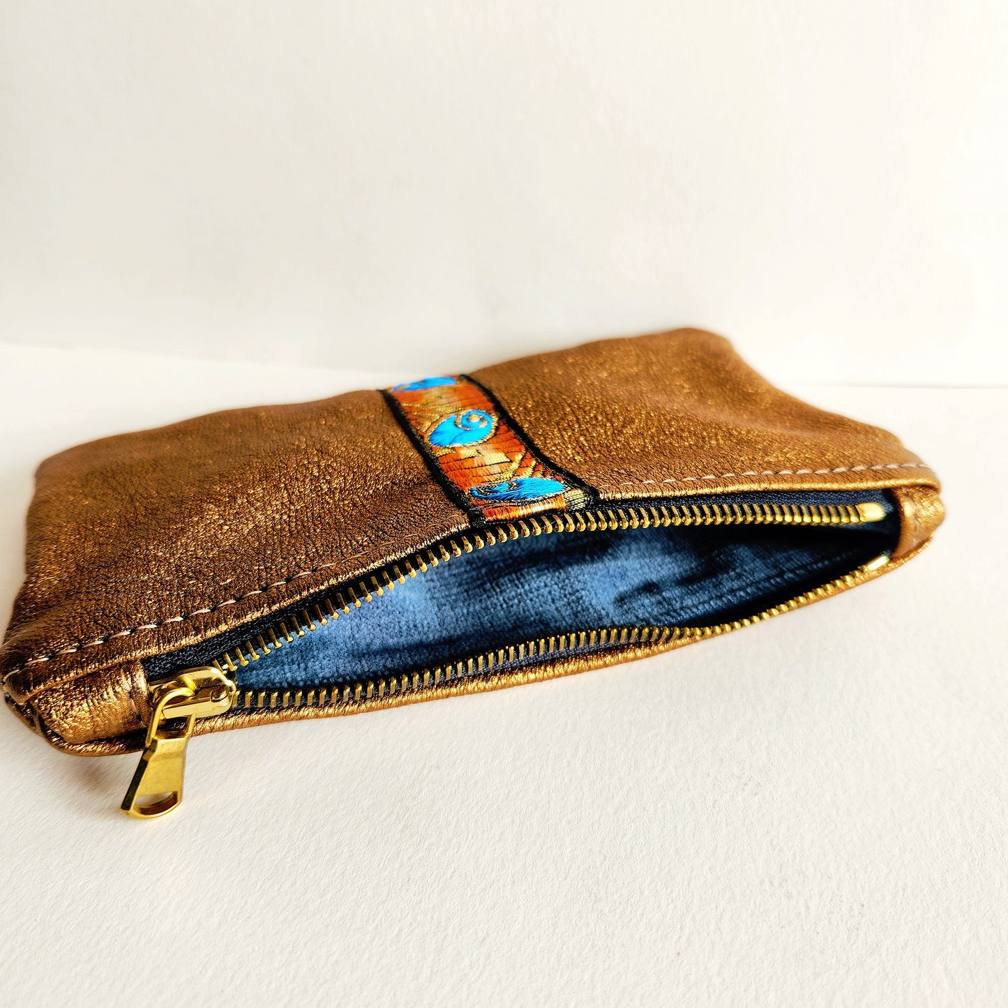 Supple Gold Italian Leather With French Trim Pouch