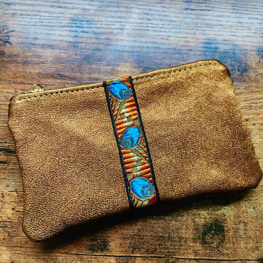 Supple Gold Italian Leather With French Trim Pouch