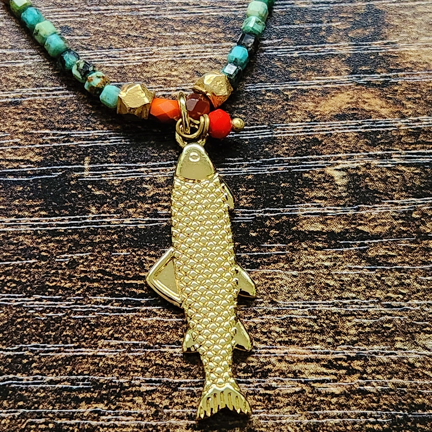 African Cube Turquoise Faceted Fish Necklace
