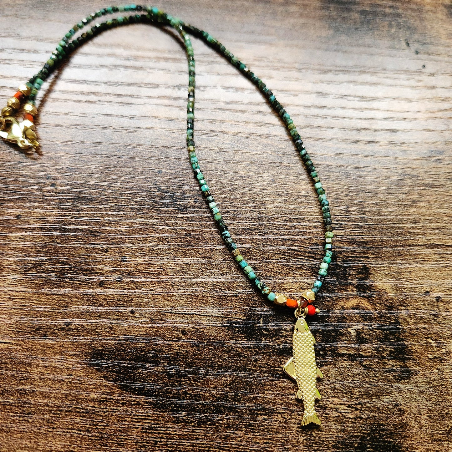 African Cube Turquoise Faceted Fish Necklace