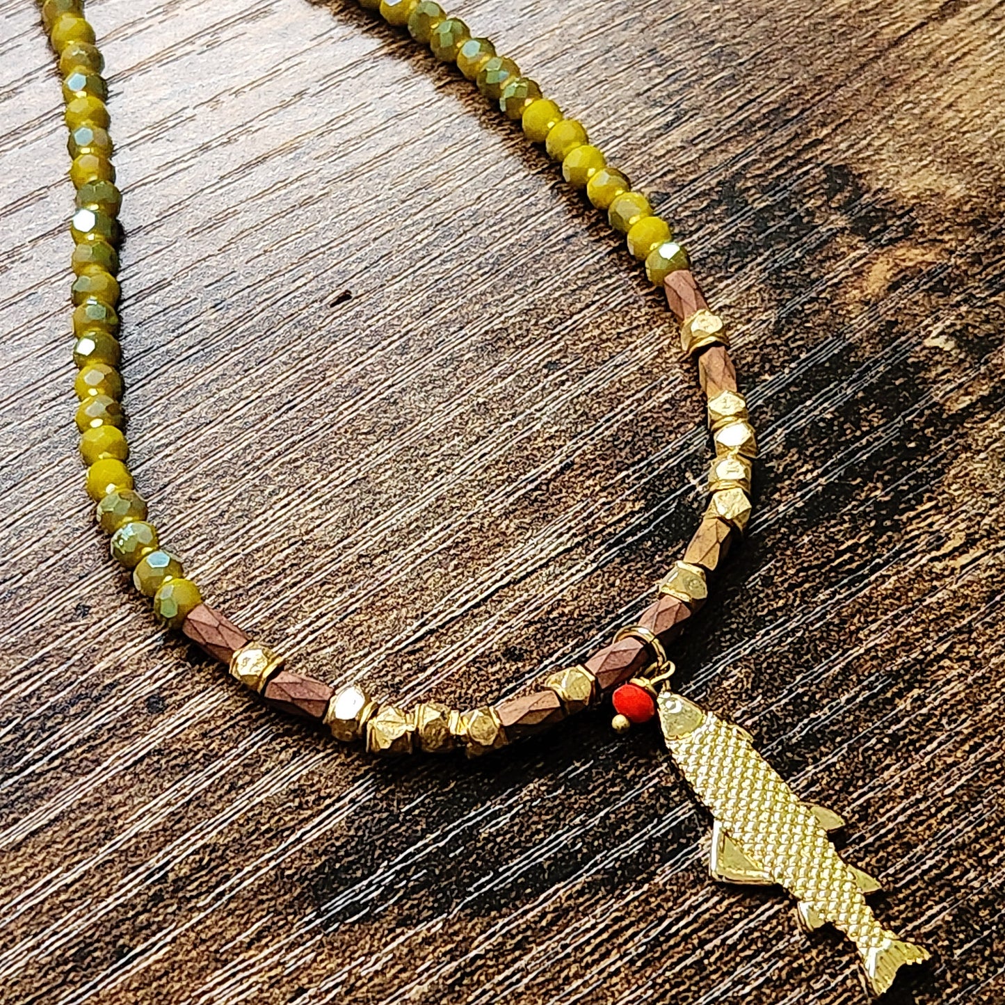 Chartreuse Faceted Fish Necklace