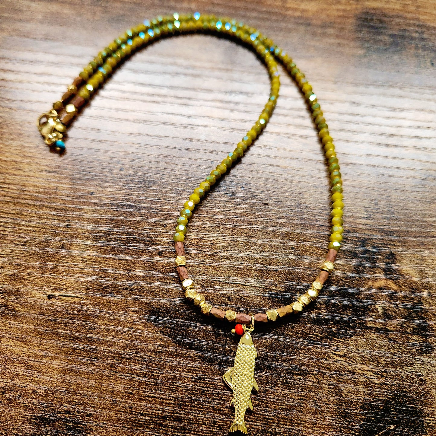 Chartreuse Faceted Fish Necklace