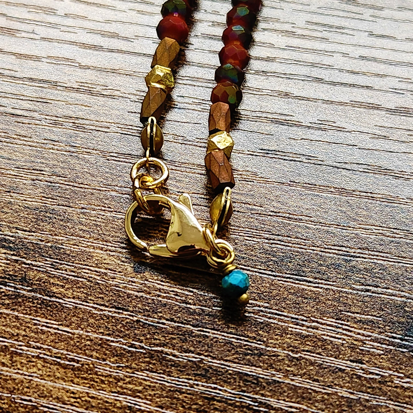 Chartreuse and Red Diamond Faceted Fish Necklace