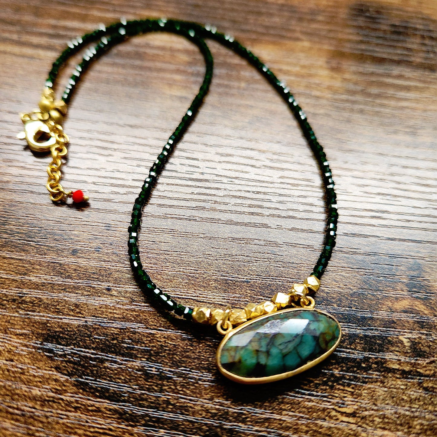 Azurite Malachite Green Goldstone Cube Necklace