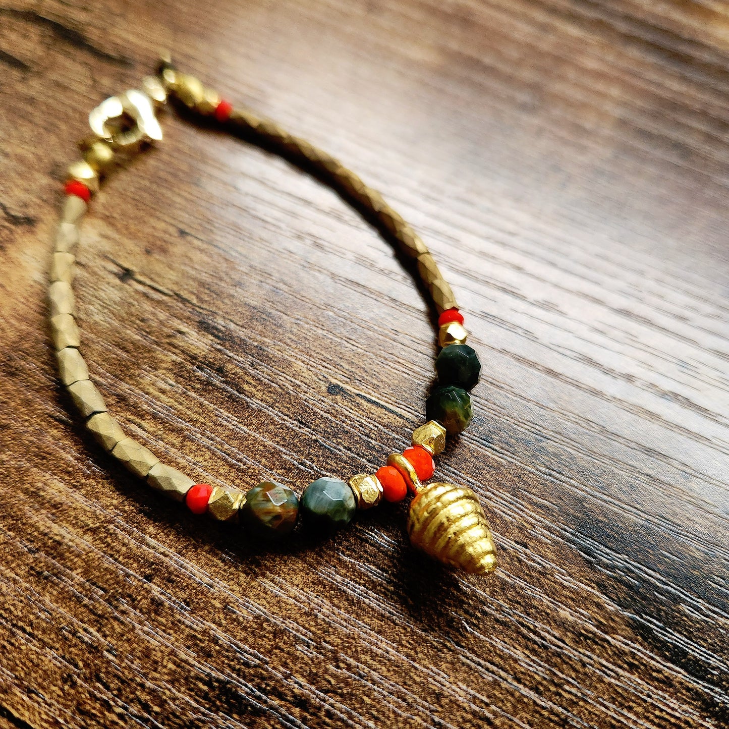 Faceted Onyx Shell Gold Overlay Bracelet