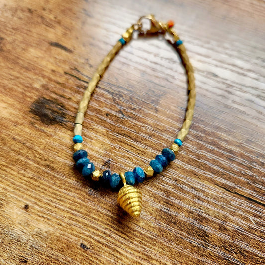 Faceted Apatite Gold Overlay Shell Bracelet