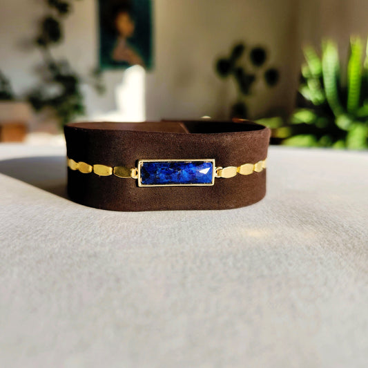 Chocolate Lapis Leather Cuff Bracelet