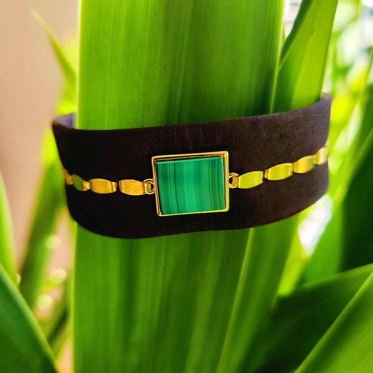 Chocolate Malachite Suede Cuff Bracelet