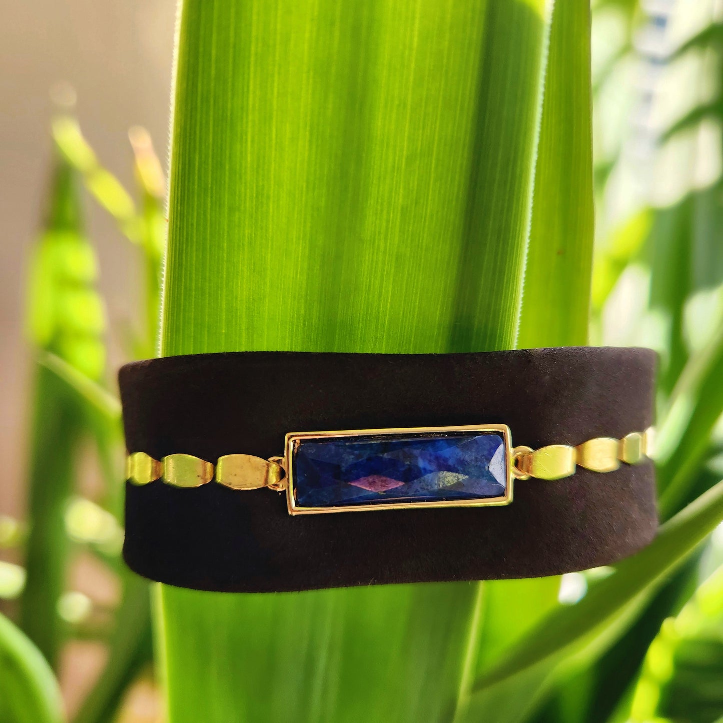 Chocolate Lapis Leather Cuff Bracelet