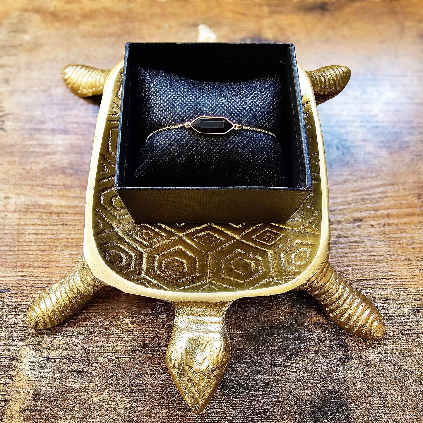 Black Onyx Gold Filled Adjustable Bracelet