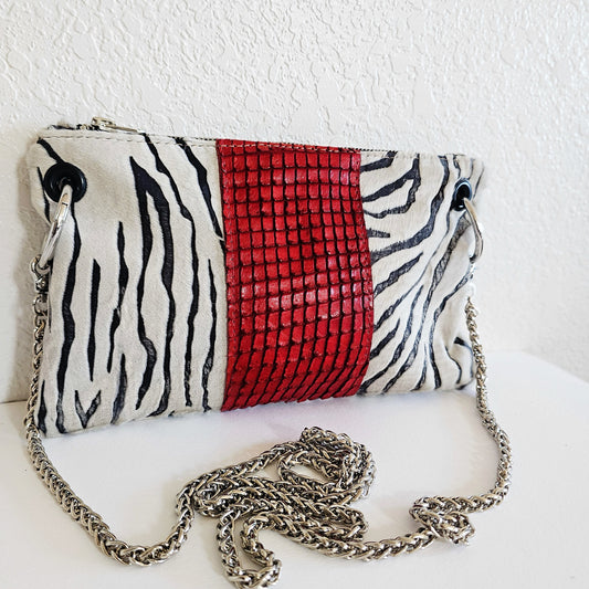 Zebra Italian Leather Crossbody Bag