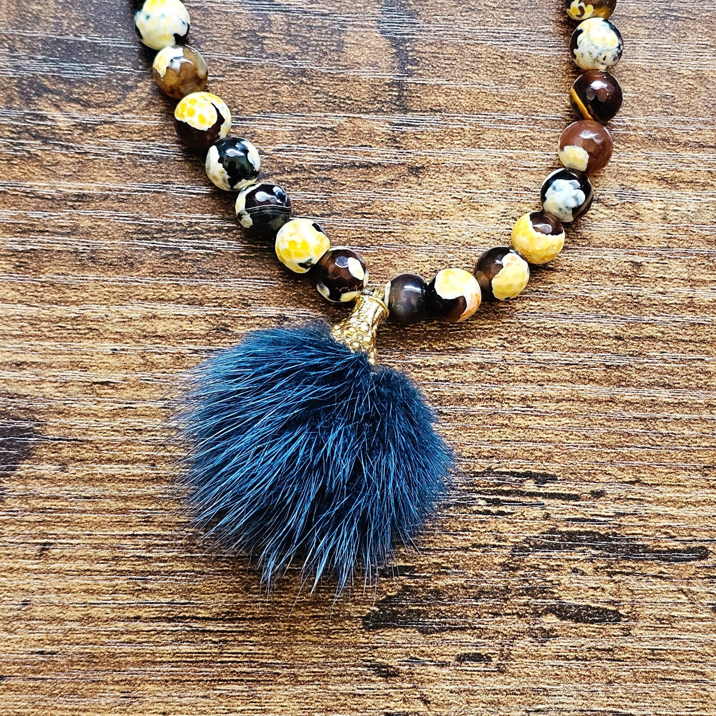 Chocolate Agate Faux Fur Necklace