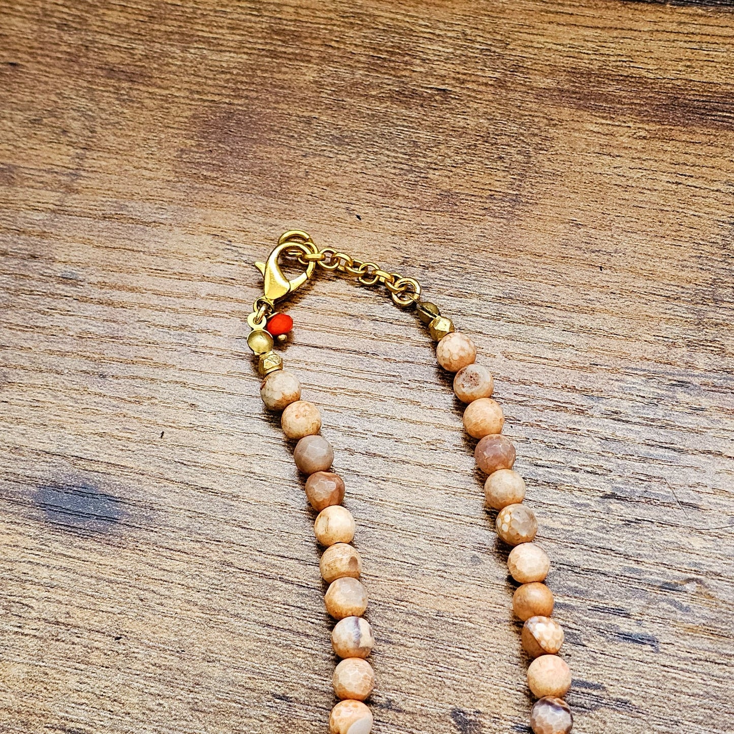 Peach Agate Faux Fur Necklace