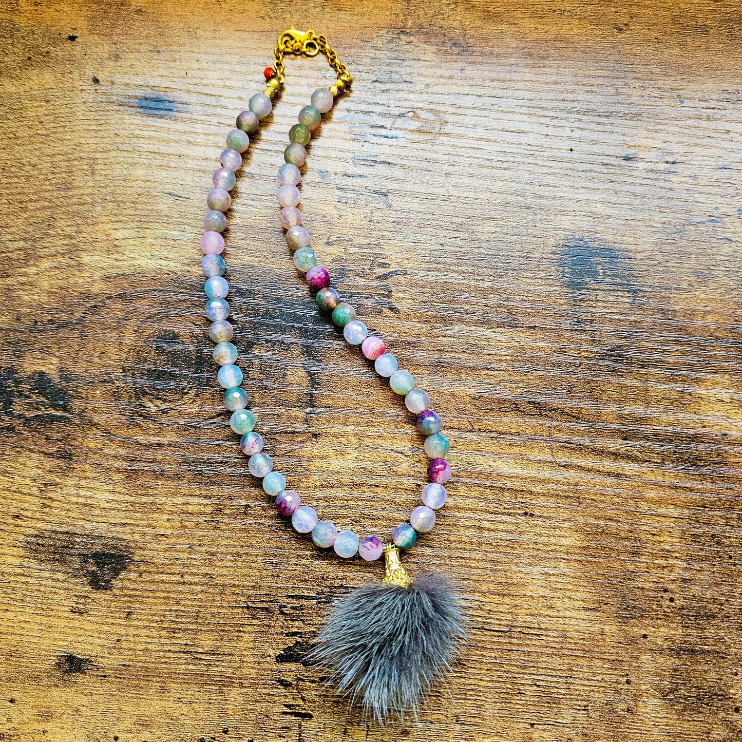 Lavender Agate Faux Fur Necklace