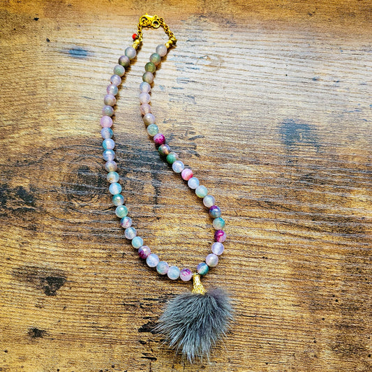 Lavender Agate Faux Fur Necklace