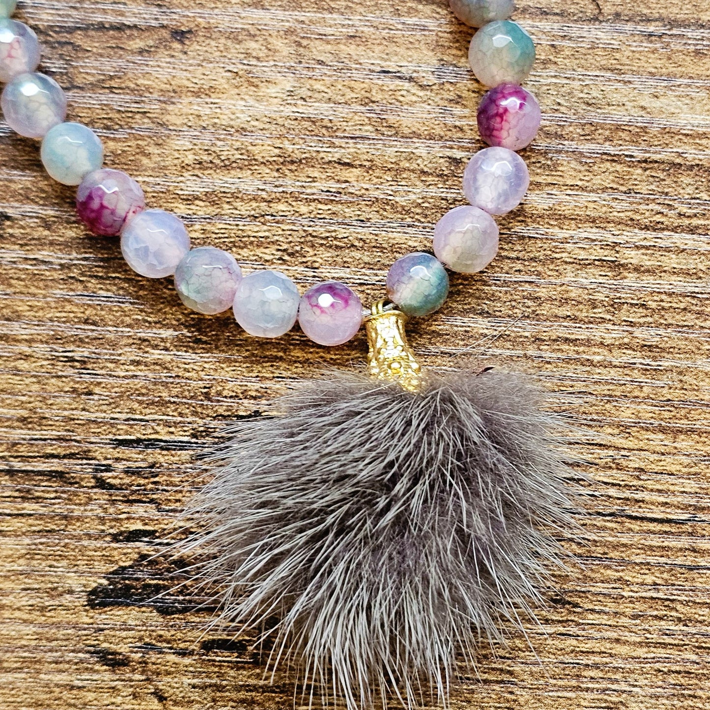 Lavender Agate Faux Fur Necklace