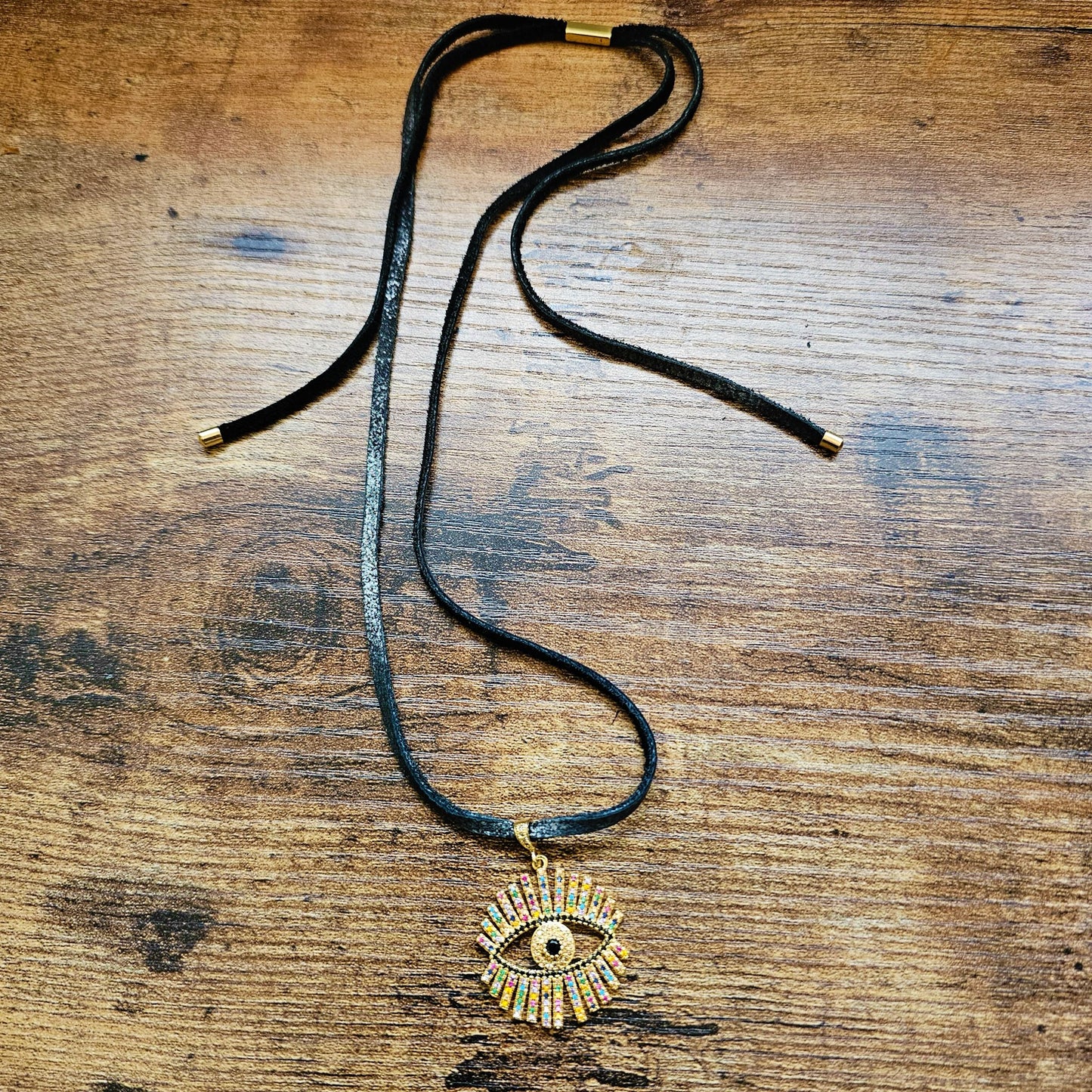 Gold Filled Good Eye Leather Necklace