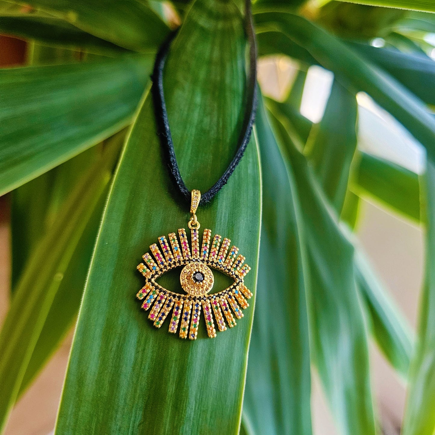 Gold Filled Good Eye Leather Necklace